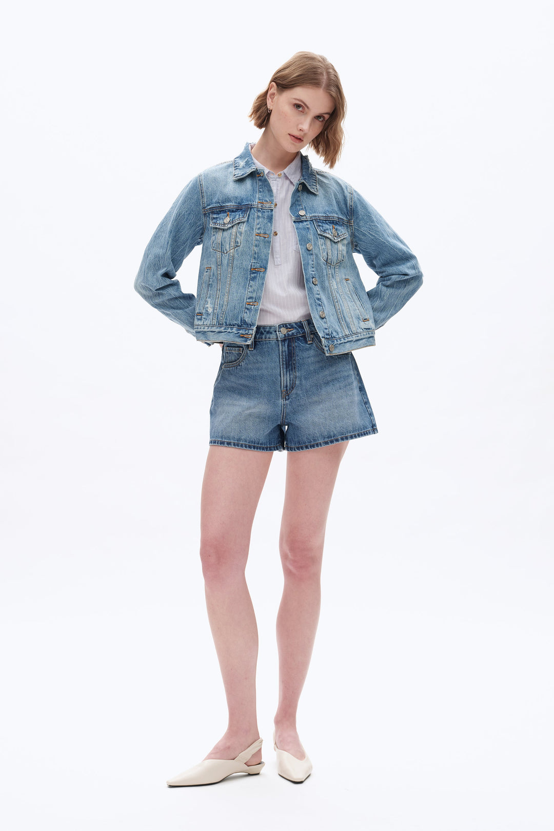 Mid Rise Denim Shorts