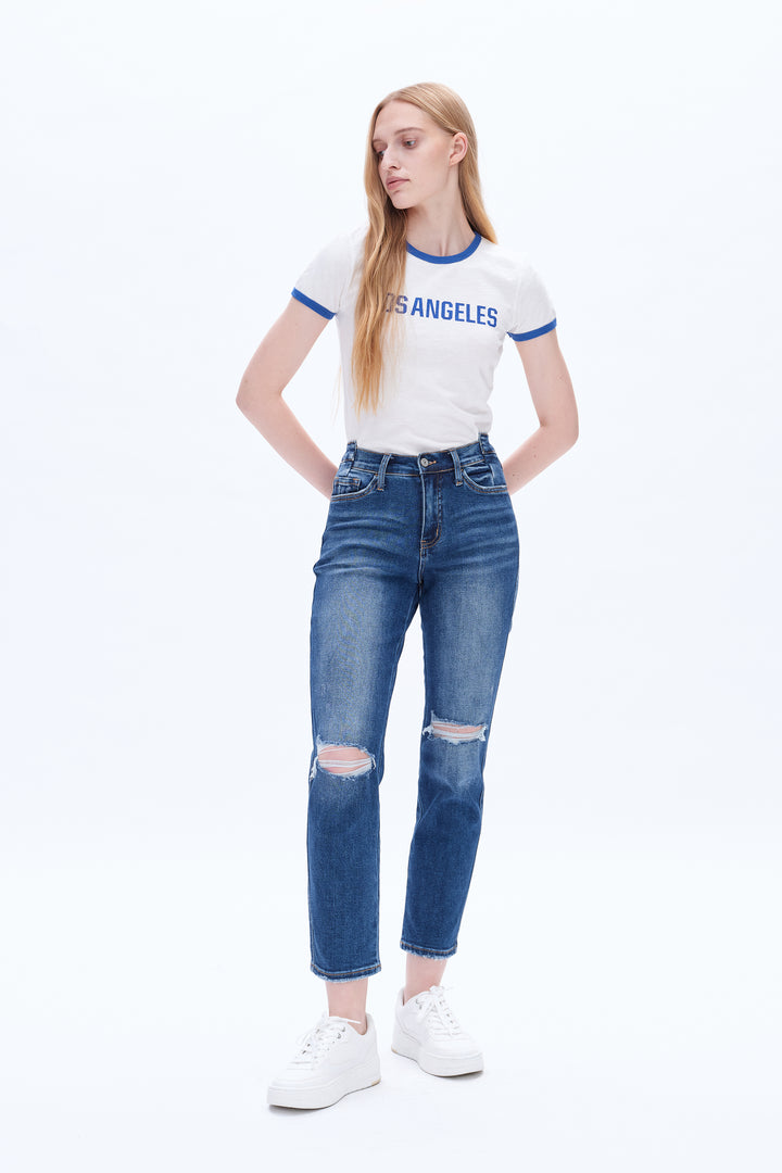 High Rise Cropped Straight Denim Jeans