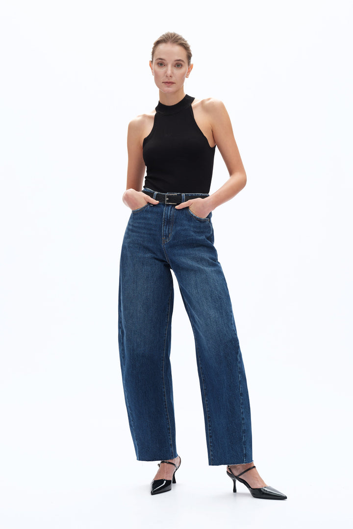 Super High Rise Pieced Barrel Leg Denim Jeans