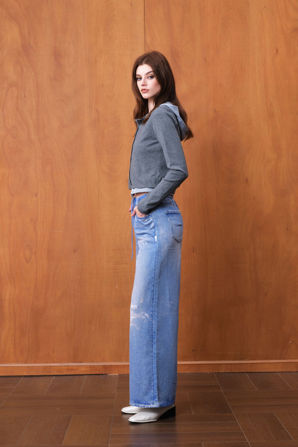 Distressed High Rise Wide Leg Jeans
