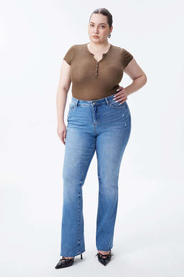 Low Rise Distressed Bootcut Jeans