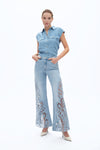 Ultra High Rise Lace Patchwork Wide Leg Denim Jeans