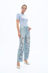 High Rise Embroidered Relaxed Straight Denim Jeans