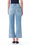 High Rise Ankle Embroidered Lace Straight Leg Pants