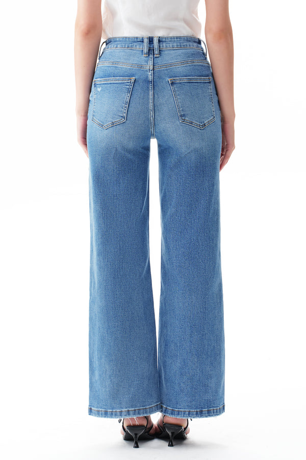 High Rise Drawstring Wide Leg Jeans