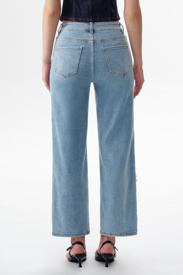 High Rise Floral Embroidered Straight Leg Jeans