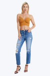 High Rise Cropped Distressed Straight Leg Jeans