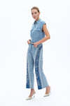 Ultra High Rise Patchwork Embroidered Wide Leg Denim Jeans