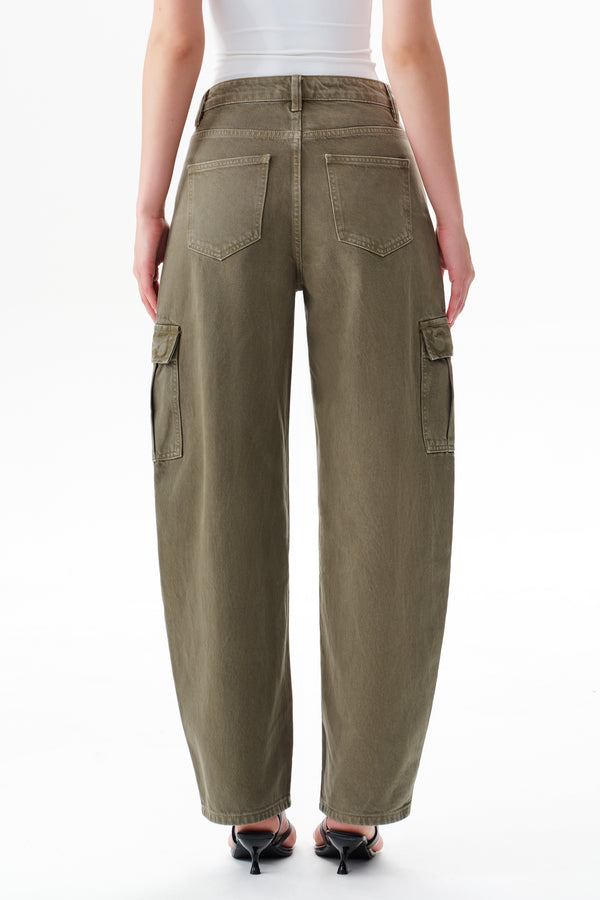 Low Rise Cargo Drop Crotch Barrel Leg Pants