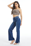 High Rise Wide Leg Denim Jeans With Slit-Wide Leg-BAYEAS