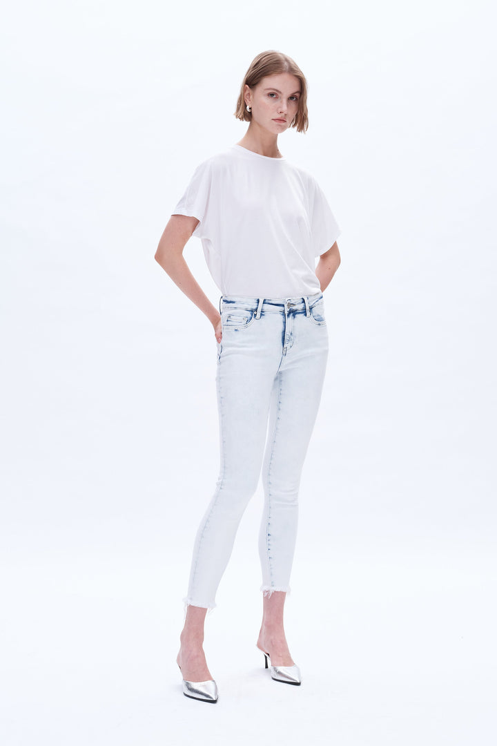 Beth Mid Rise Skinny Jeans With Frayed Hem