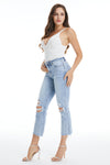 Cropped Distressed Bootcut Jeans