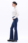 High Rise Flare Denim Jeans With Frayed Hem