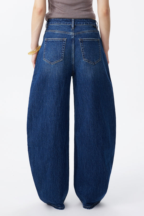 Mid Rise Deep Indigo Barrel Jeans