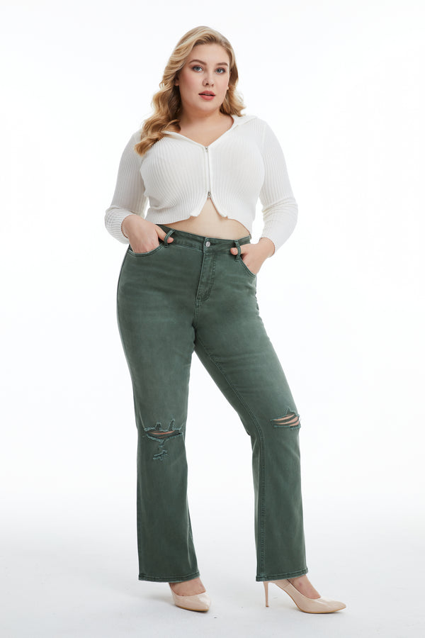 High Rise Distressed Flare Pants