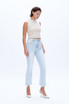 Anna High Rise Frayed Hem Ankle Flare Denim Jeans