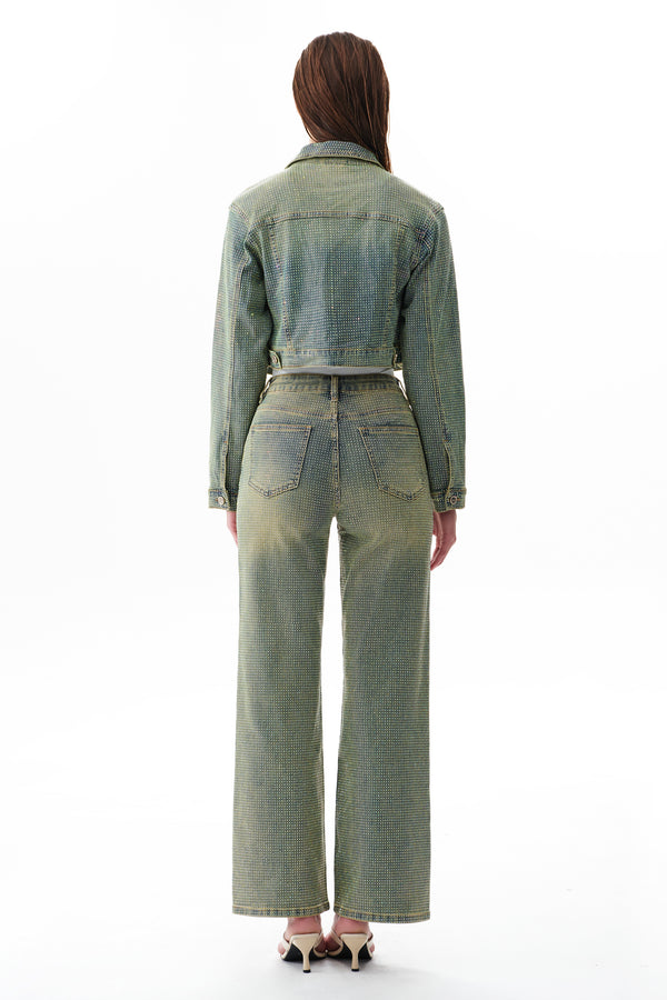 Statement High Rise Rhinestone Wide Leg Jeans