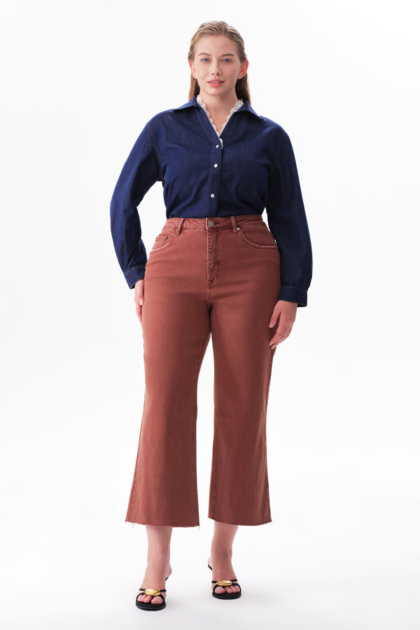 High Rise Cropped Distressed Wide Leg Jeans