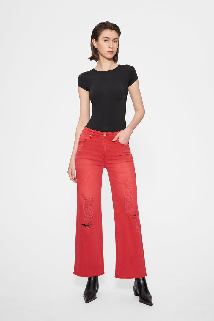 Ally High Rise Distressed Wide Leg Pants