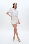 Denim Short Culottes With Raw Hem-Shorts-BAYEAS