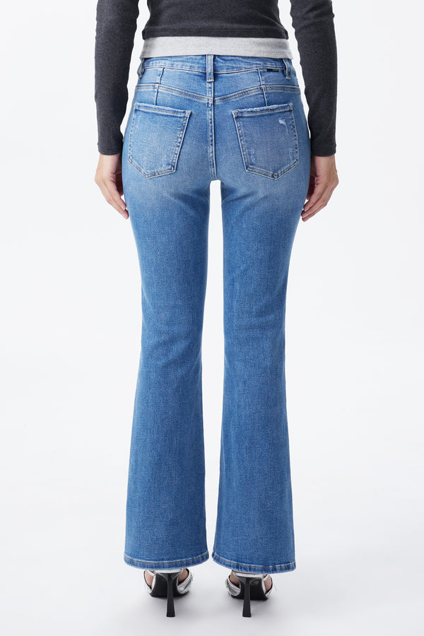 Mid Rise Distressed Bootcut Jeans