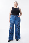 High Rise Embroidered Lace Wide Leg Jeans