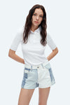 Elsa Mid Rise Patchwork Denim Shorts