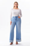 Mid Rise Cuffed Wide Leg Jeans