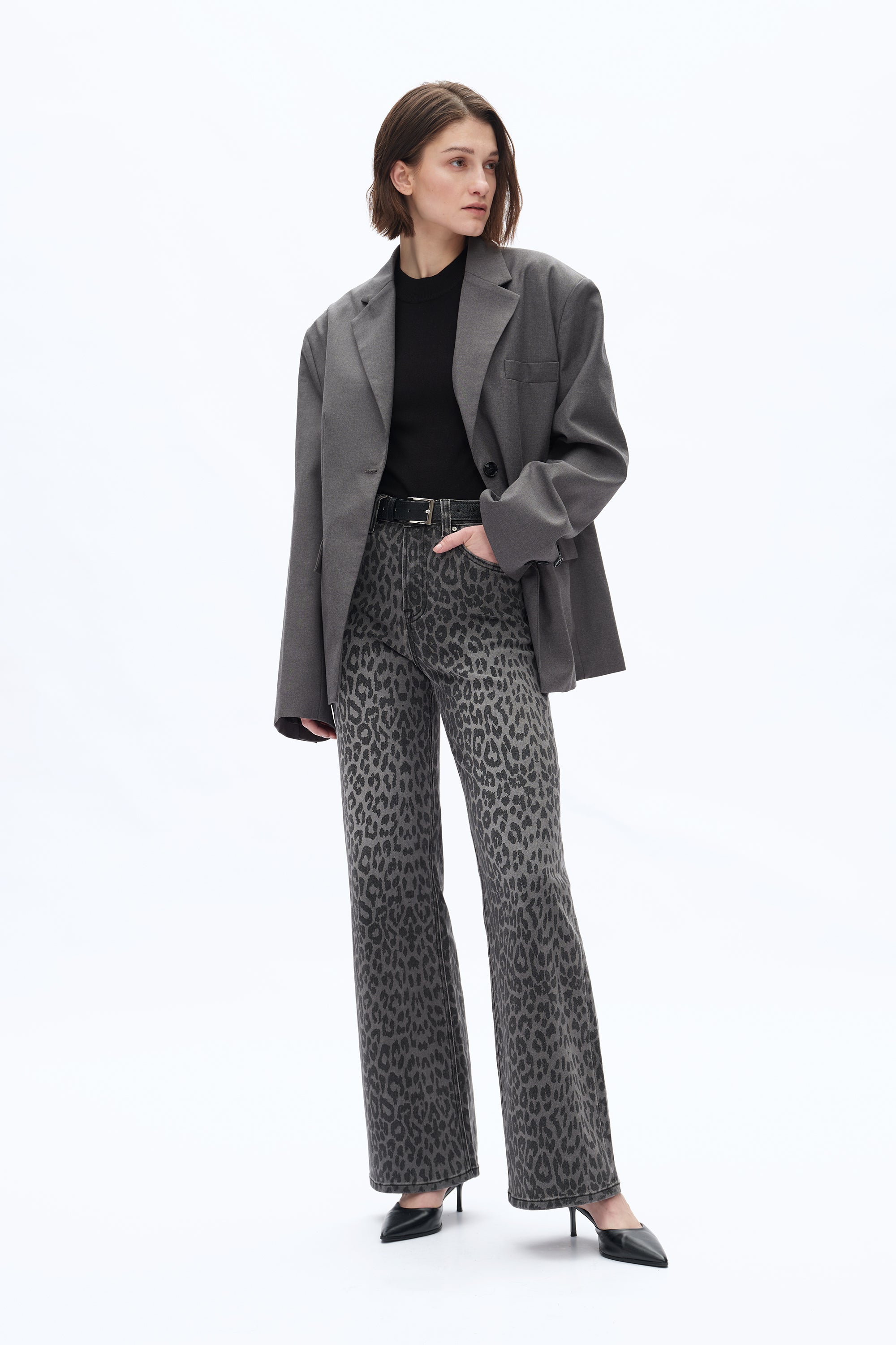 High Rise Leopard Print Wide Leg Denim Jeans – Bayeas