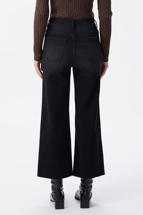 High Rise Cropped Distressed Wide Leg Jeans