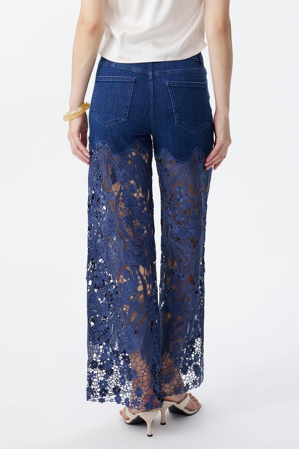 High Rise Ankle Embroidered Lace Wide Leg Jeans