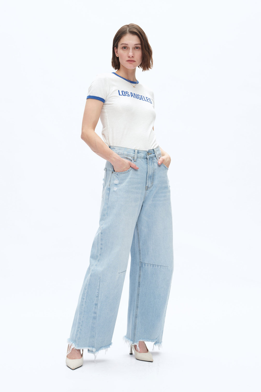 High Rise Drop Crotch Barrel Denim Jeans