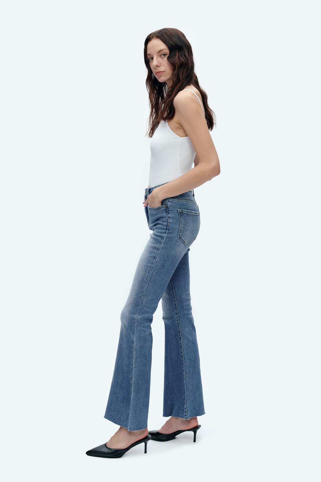 HIGH RISE FLARE DENIM JEANS