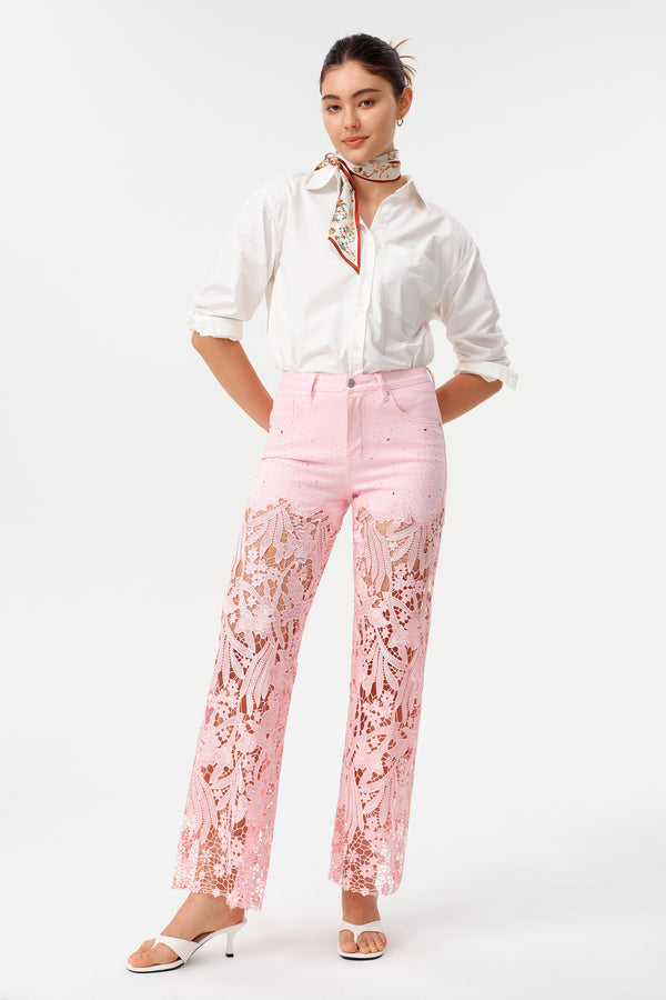 High-Rise Wide-Leg Lace Cut-out