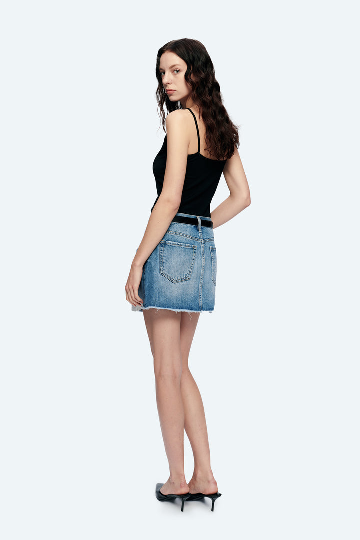 Anna Distressed Mini Denim Skirt