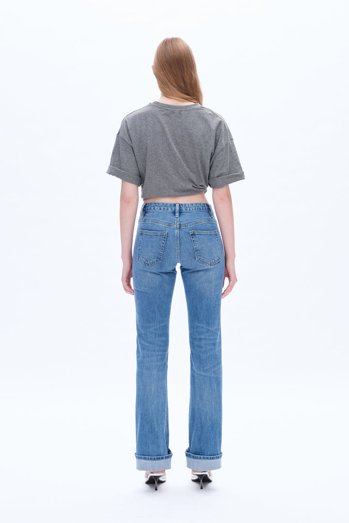 Yoyo Mid Rise Cuffed Straight Denim Jeans