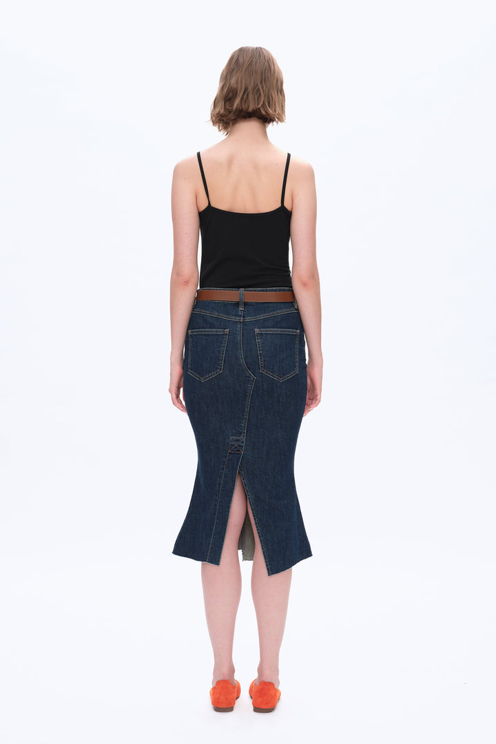 Erin Mid Rise Fishtail Denim Skirt