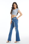 Low Rise Distressed Flare Jeans-Flare & Bootcut-BAYEAS