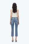Mid Rise Cropped Raw Hem Straight Leg Jeans