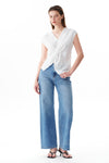High Rise Drawstring Wide Leg Jeans