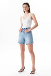 Chic High Rise Buckle Waist Denim Shorts