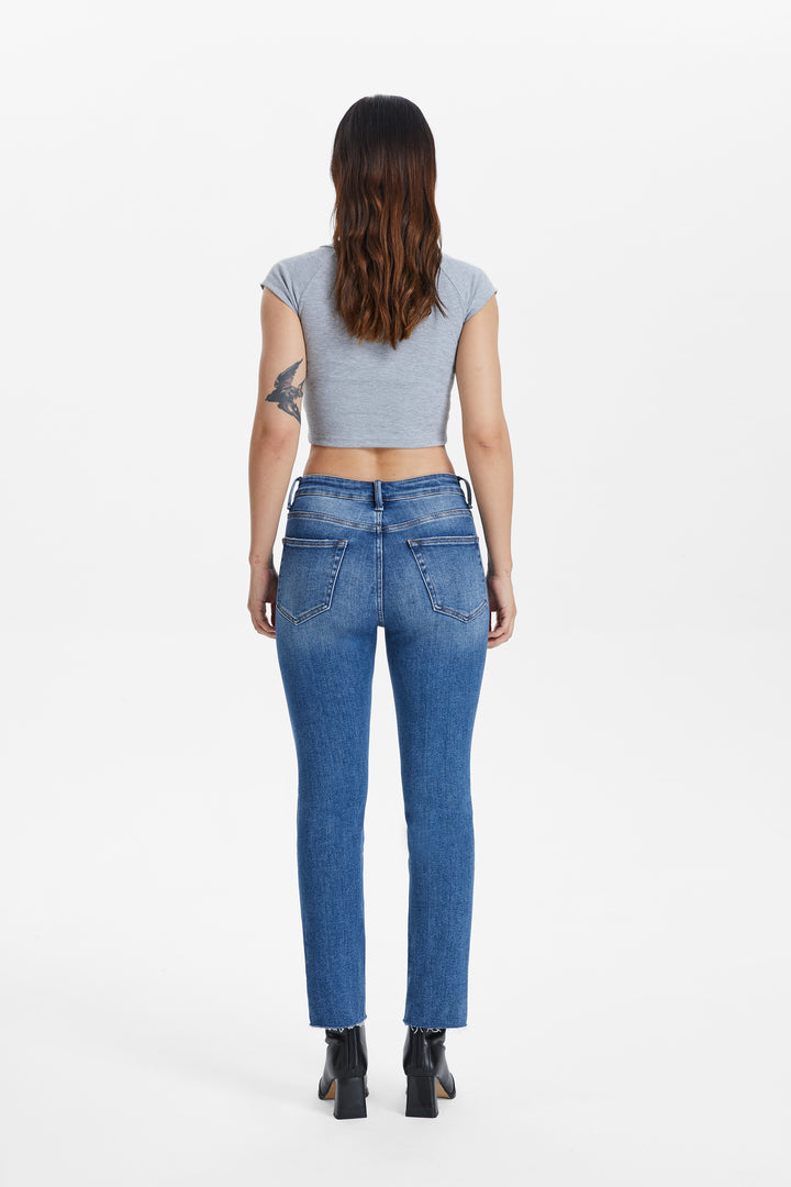 HIGH RISE SKINNY DENIM JEANS WITH BUTTON FLY