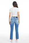 Mid Rise Slim Straight Jeans With Raw Hem-Straight-BAYEAS