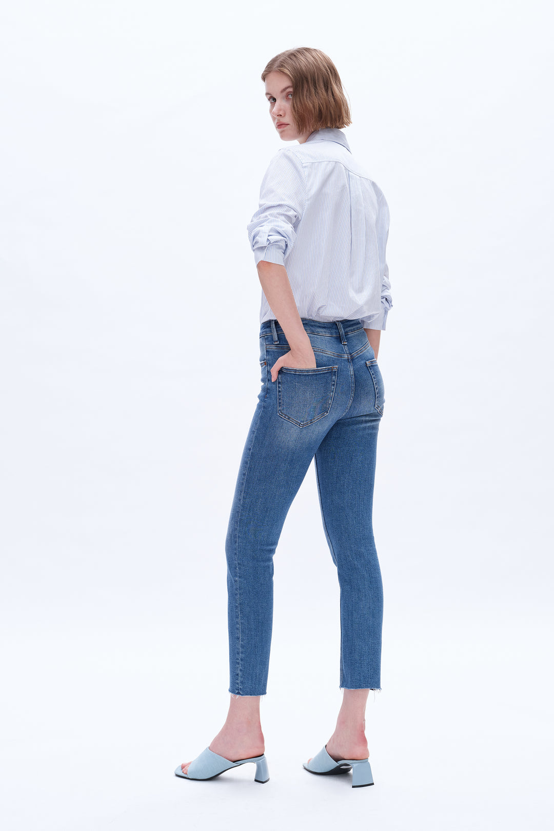 High Rise Skinny Denim Jeans With Button Fly