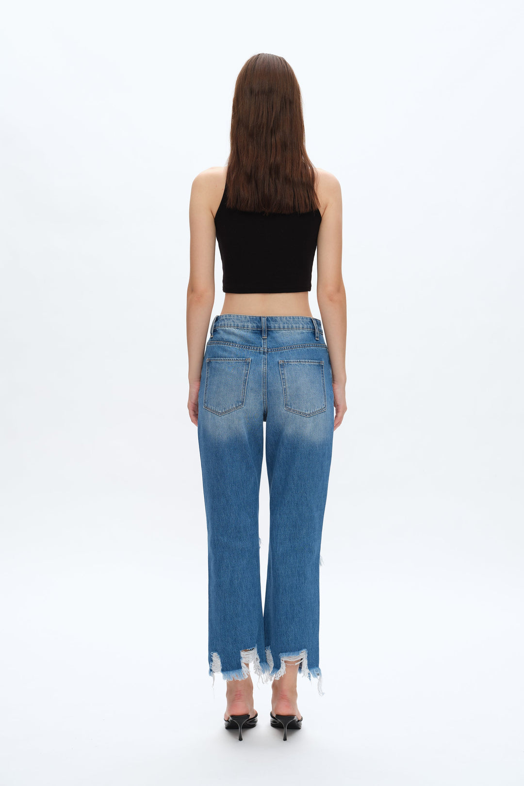 Yoyo High Rise Distressed Cropped Straight Jeans