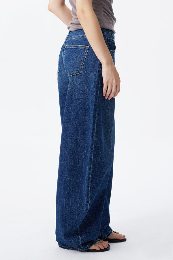 Mid Rise Deep Indigo Barrel Jeans