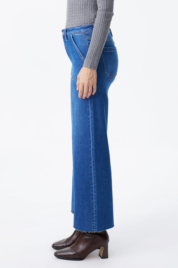 High Rise Relaxed Ankle Raw Hem Straight Leg Jeans