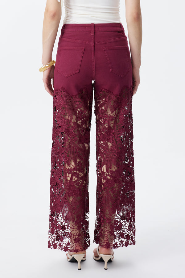 High Rise Ankle Embroidered Lace Wide Leg Jeans