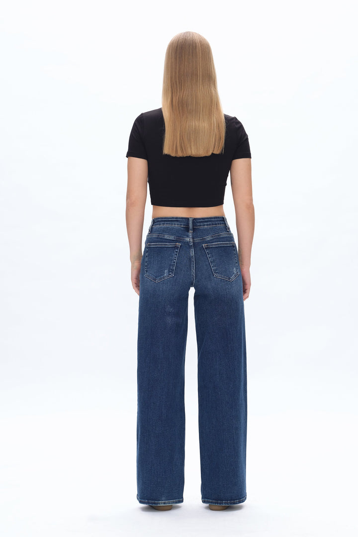 Low Cut Wide Leg Crop Straight Denim Jeans