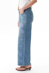 Chic Mid Rise Pearl Embellished Wide Leg Jeans